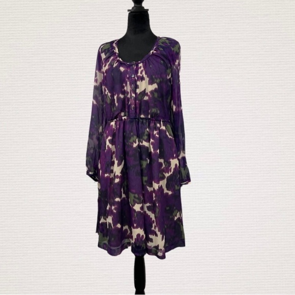 J.Crew Long Sleeve Silk Floral Purple Print Dress Sz 8 - Picture 7 of 9